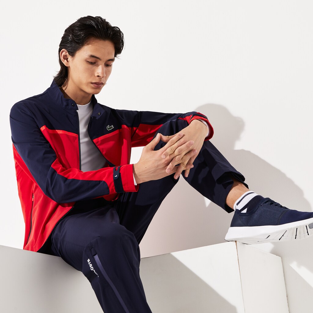 Mens   SPORT Color-Blocked Lightweight Stretch Zip Jacket | Lacoste Red / Navy Blue / Red • 40R