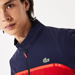 Mens   SPORT Color-Blocked Lightweight Stretch Zip Jacket | Lacoste Red / Navy Blue / Red • 40R