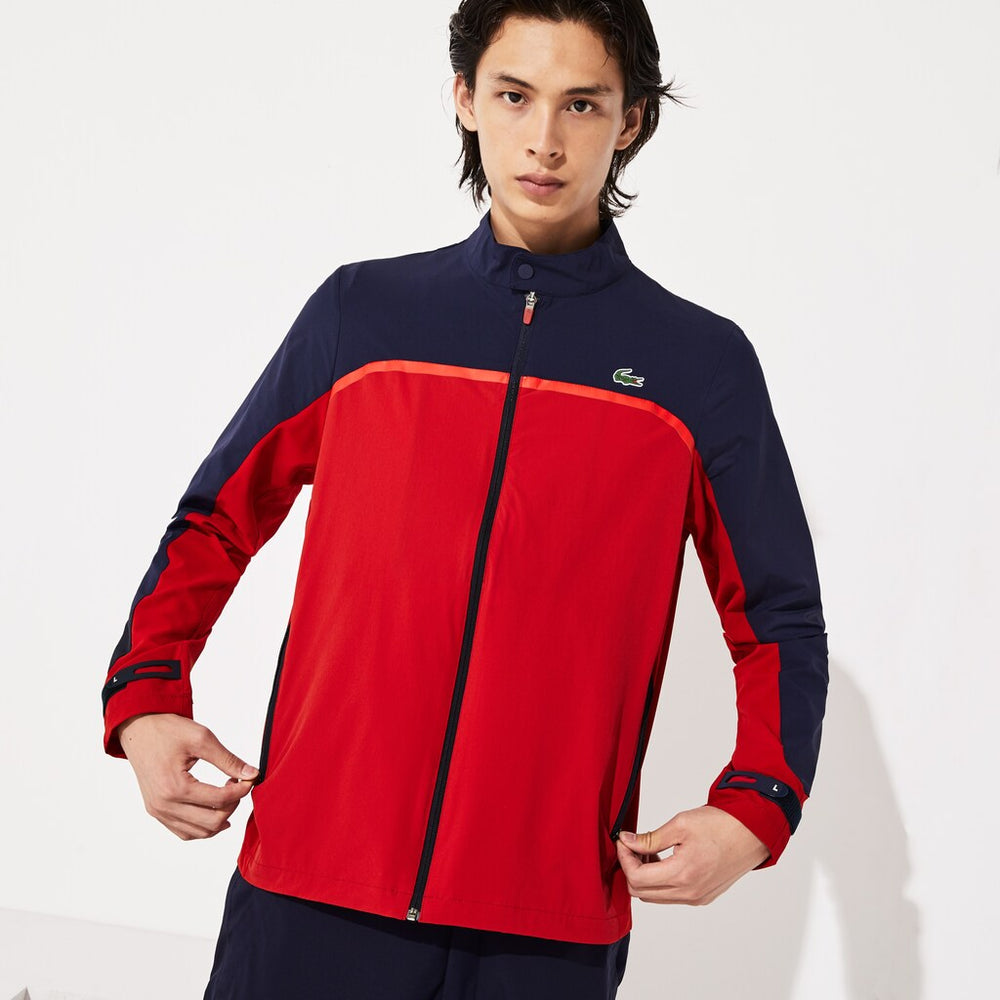 Mens   SPORT Color-Blocked Lightweight Stretch Zip Jacket | Lacoste Red / Navy Blue / Red • 40R