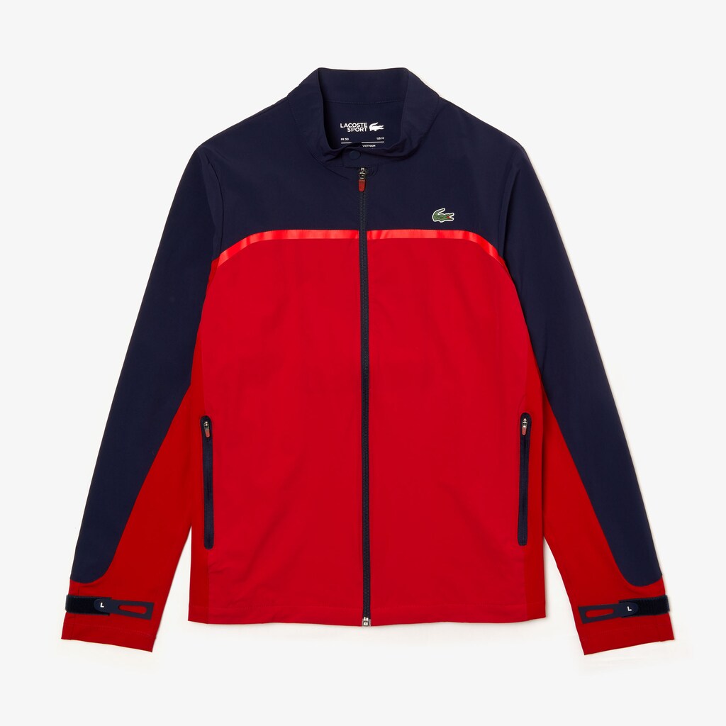 Mens   SPORT Color-Blocked Lightweight Stretch Zip Jacket | Lacoste Red / Navy Blue / Red • 40R