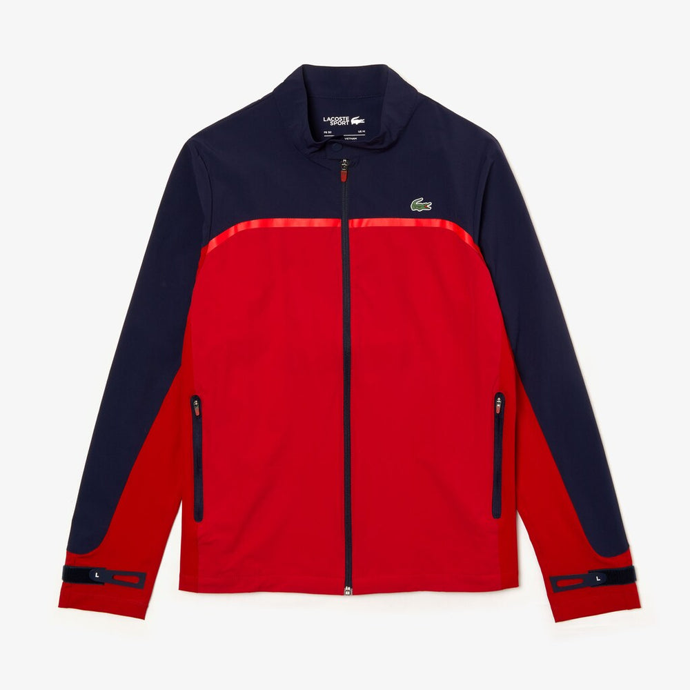 Mens   SPORT Color-Blocked Lightweight Stretch Zip Jacket | Lacoste Red / Navy Blue / Red • 40R