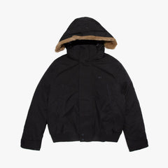 Mens   Detachable Faux Fur Hood Short Quilted Parka | Lacoste Black / Dark Grey • 4Pc