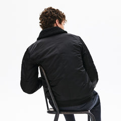 Mens   Sherpa Collar Padded Bomber Jacket | Lacoste Black / Blue • Hx7