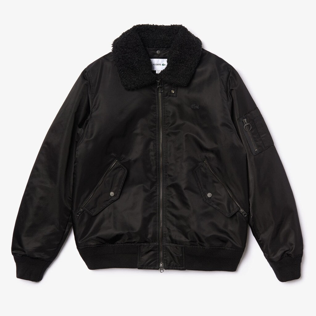 Mens   Sherpa Collar Padded Bomber Jacket | Lacoste Black / Blue • Hx7