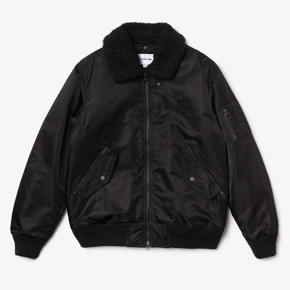 Mens   Sherpa Collar Padded Bomber Jacket | Lacoste Black / Blue • Hx7
