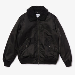 Mens   Sherpa Collar Padded Bomber Jacket | Lacoste Black / Blue • Hx7