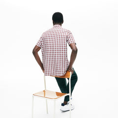 Mens   Short Sleeve Plaid Poplin Shirt | Lacoste White / Bordeaux • 1Ny