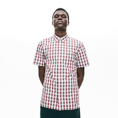 Mens   Short Sleeve Plaid Poplin Shirt | Lacoste White / Bordeaux • 1Ny