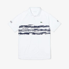 Mens   SPORT Novak Djokovic Stretch Print Jersey Polo | Lacoste White / Navy Blue • 522