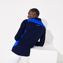 Mens   SPORT Stretch Zip Golf Rain Vest | Lacoste Navy Blue / Blue / Flashy Yellow • 4Cs