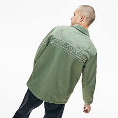 Mens   LIVE Buttoned Embroidered Coach Jacket | Lacoste Khaki Green • Fkm