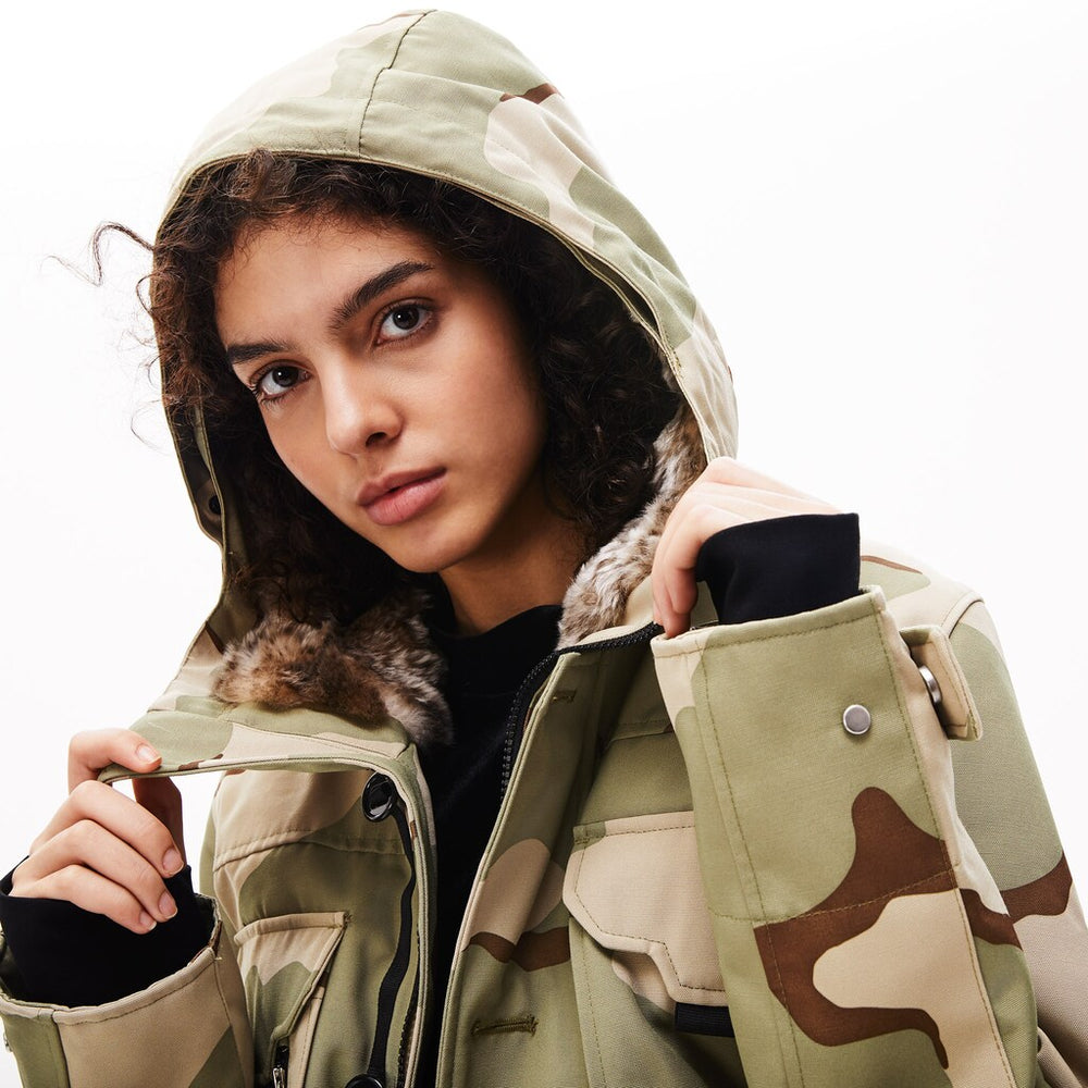 Mens Unisex Lacoste LIVE Faux Fur Hooded Parka | Lacoste Beige / White • 2Ug