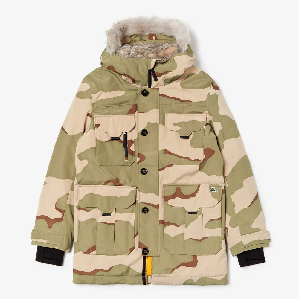 Mens Unisex Lacoste LIVE Faux Fur Hooded Parka | Lacoste Beige / White • 2Ug