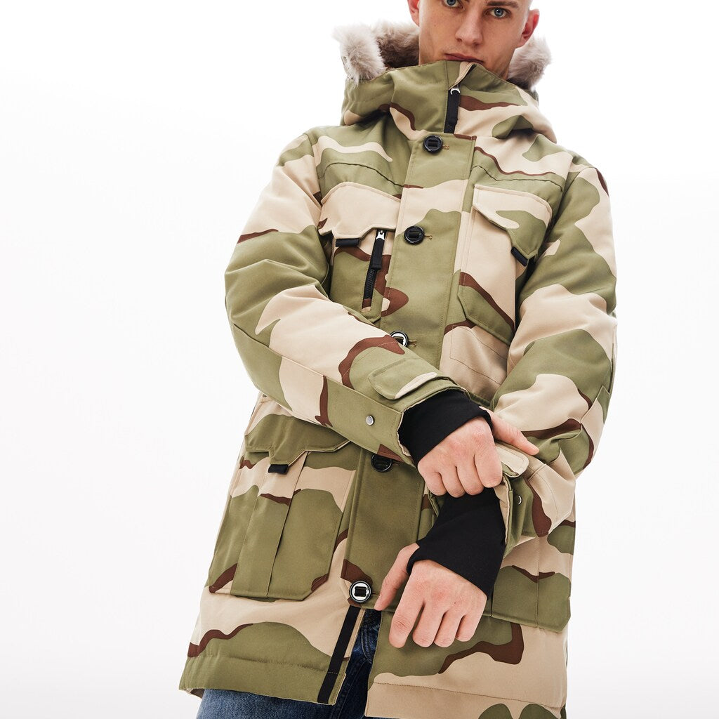 Mens Unisex Lacoste LIVE Faux Fur Hooded Parka | Lacoste Beige / White • 2Ug