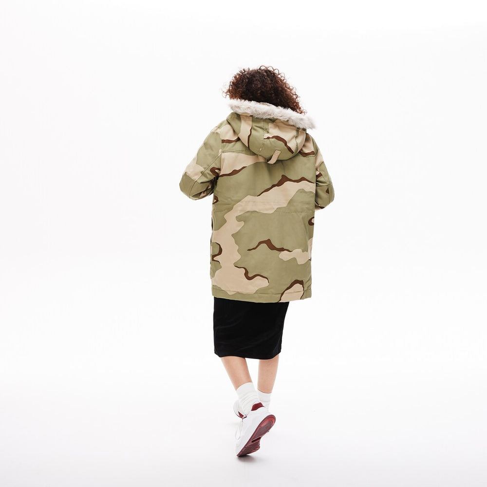 Mens Unisex Lacoste LIVE Faux Fur Hooded Parka | Lacoste Beige / White • 2Ug