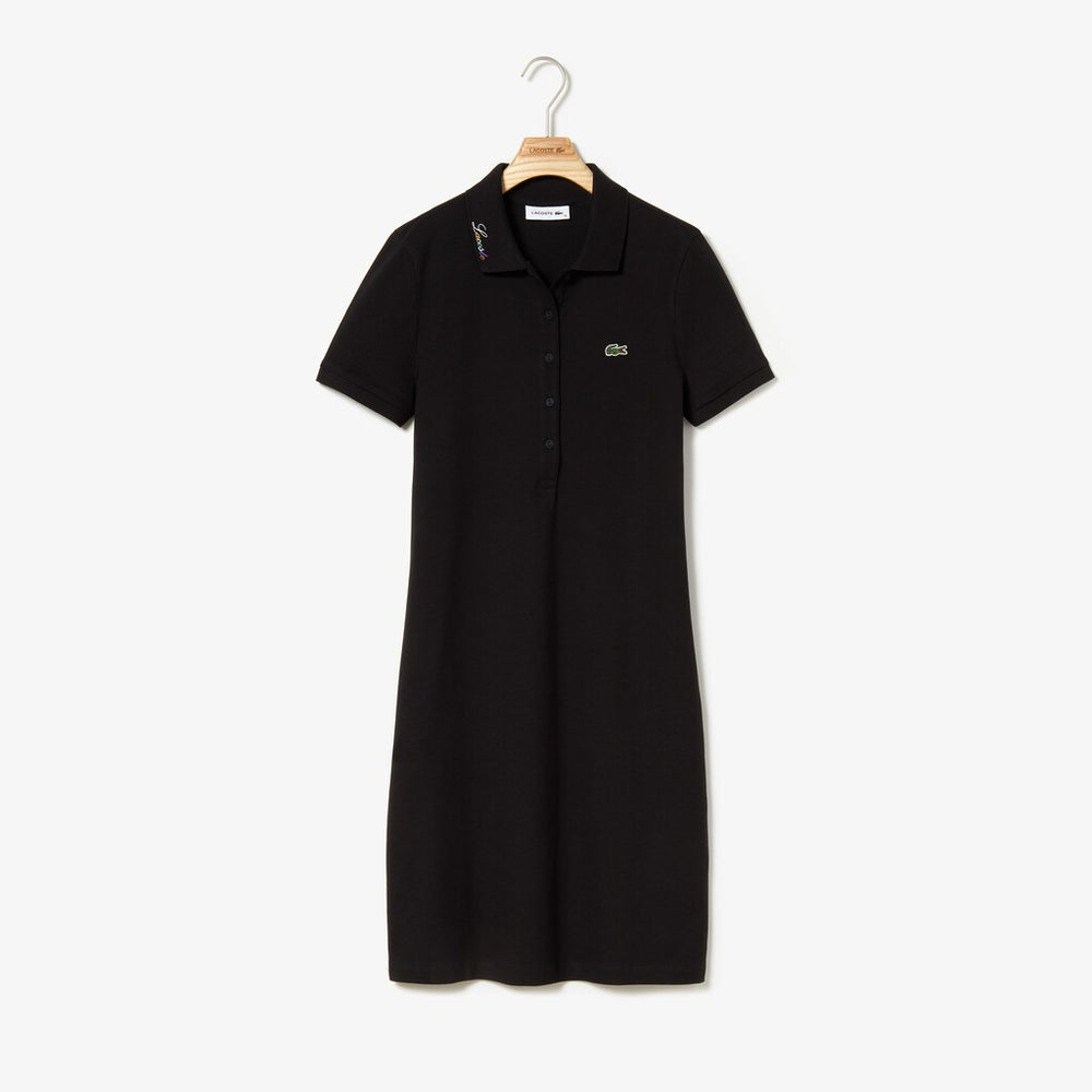 Womens Wo  Rainbow Script Collar Polo Dress | Lacoste Black • 031