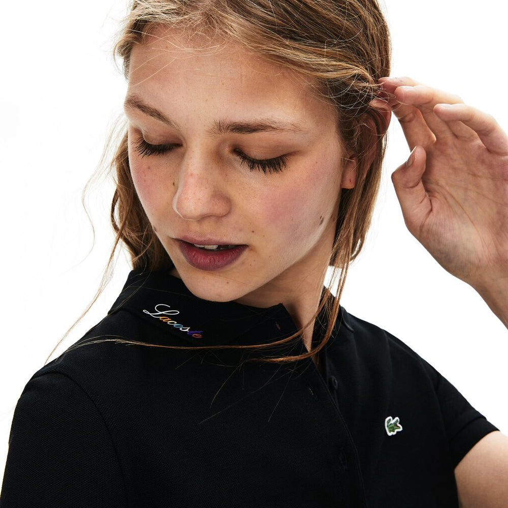 Womens Wo  Rainbow Script Collar Polo Dress | Lacoste Black • 031