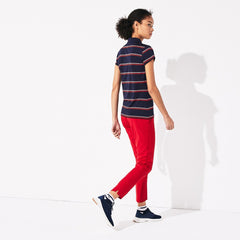 Womens Wo  SPORT Breathable Stretch Jersey Golf Polo | Lacoste Navy Blue / Pink / Red • 1Mz