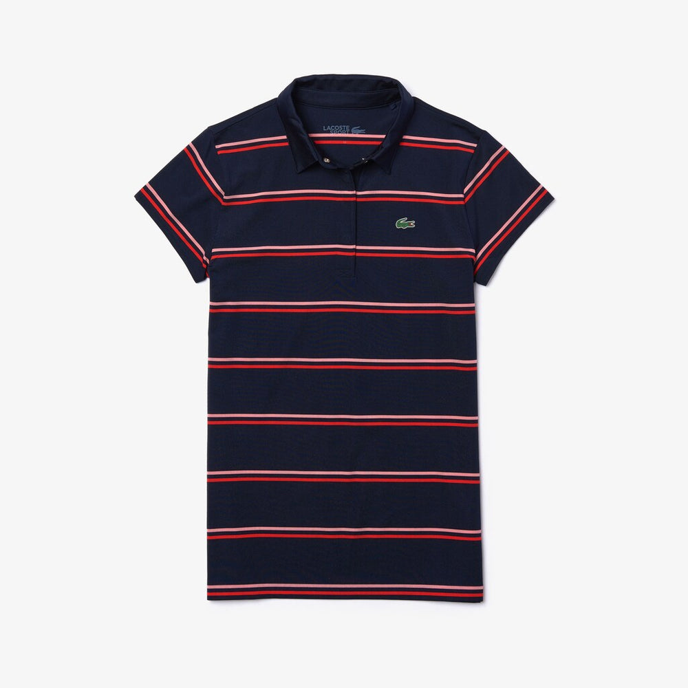 Womens Wo  SPORT Breathable Stretch Jersey Golf Polo | Lacoste Navy Blue / Pink / Red • 1Mz