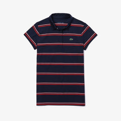 Womens Wo  SPORT Breathable Stretch Jersey Golf Polo | Lacoste Navy Blue / Pink / Red • 1Mz
