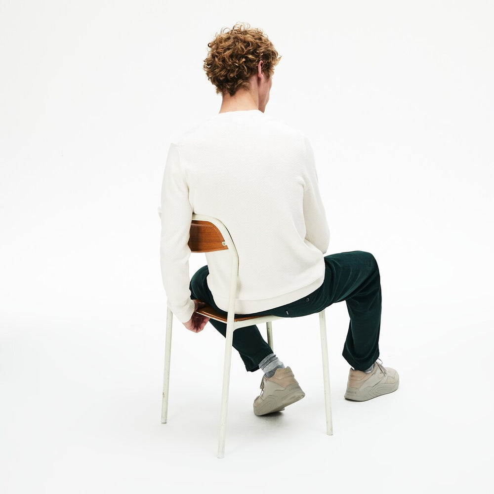 Mens   Crewneck Texturized Cotton Sweater | Lacoste White • 70V