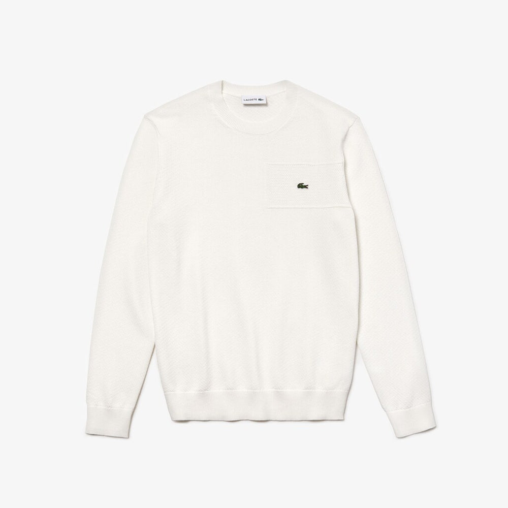 Mens   Crewneck Texturized Cotton Sweater | Lacoste White • 70V