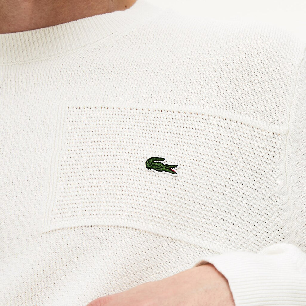 Mens   Crewneck Texturized Cotton Sweater | Lacoste White • 70V