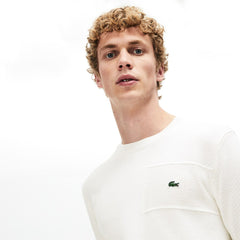 Mens   Crewneck Texturized Cotton Sweater | Lacoste White • 70V