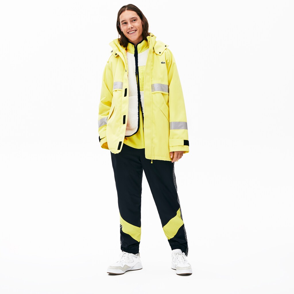 Mens Unisex LIVE Reflective-Stripe Canvas Parka | Lacoste Yellow • J5D