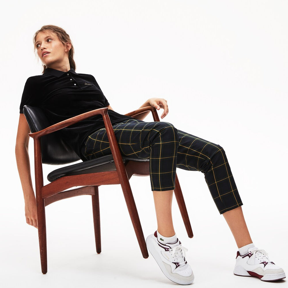 Womens Wo  LIVE Slim Fit Golden Signature Velvet Polo Shirt | Lacoste Black • 031