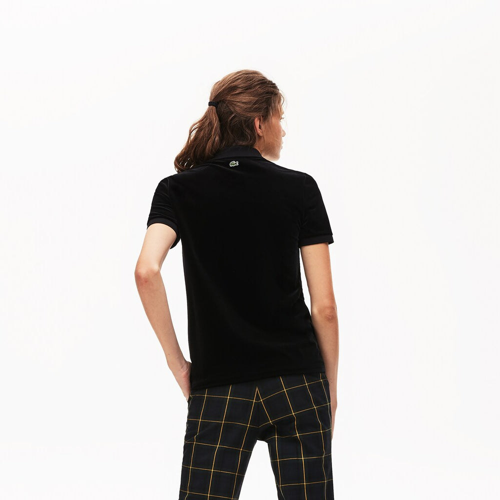 Womens Wo  LIVE Slim Fit Golden Signature Velvet Polo Shirt | Lacoste Black • 031