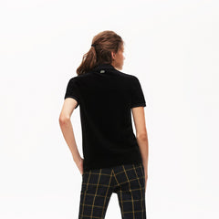 Womens Wo  LIVE Slim Fit Golden Signature Velvet Polo Shirt | Lacoste Black • 031