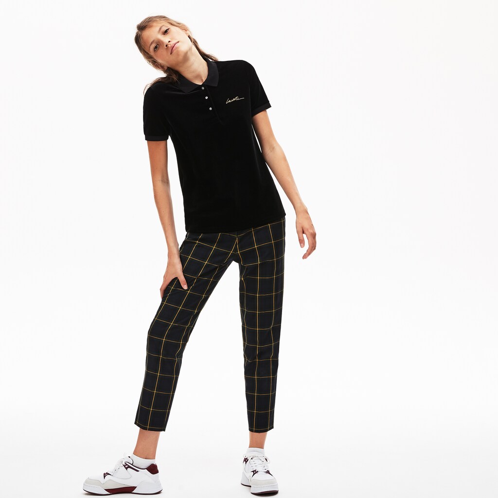 Womens Wo  LIVE Slim Fit Golden Signature Velvet Polo Shirt | Lacoste Black • 031