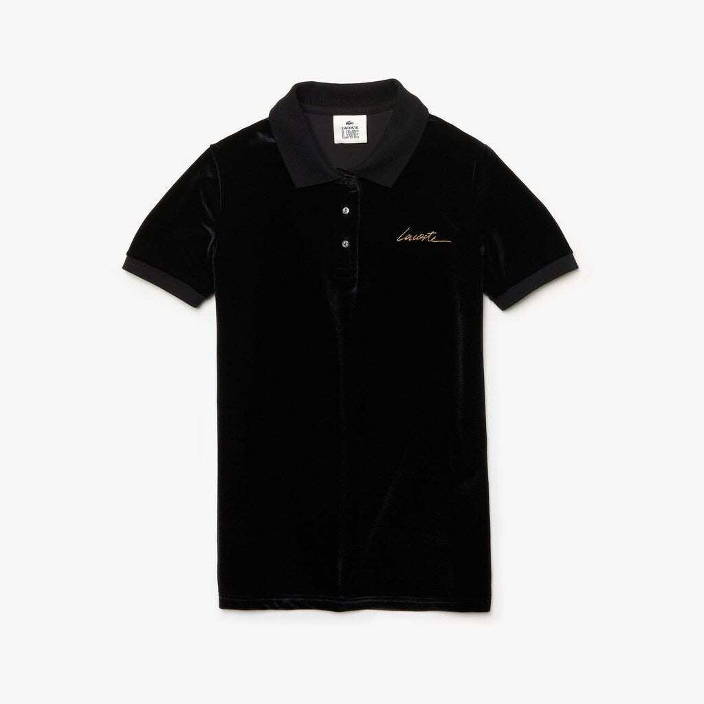 Womens Wo  LIVE Slim Fit Golden Signature Velvet Polo Shirt | Lacoste Black • 031