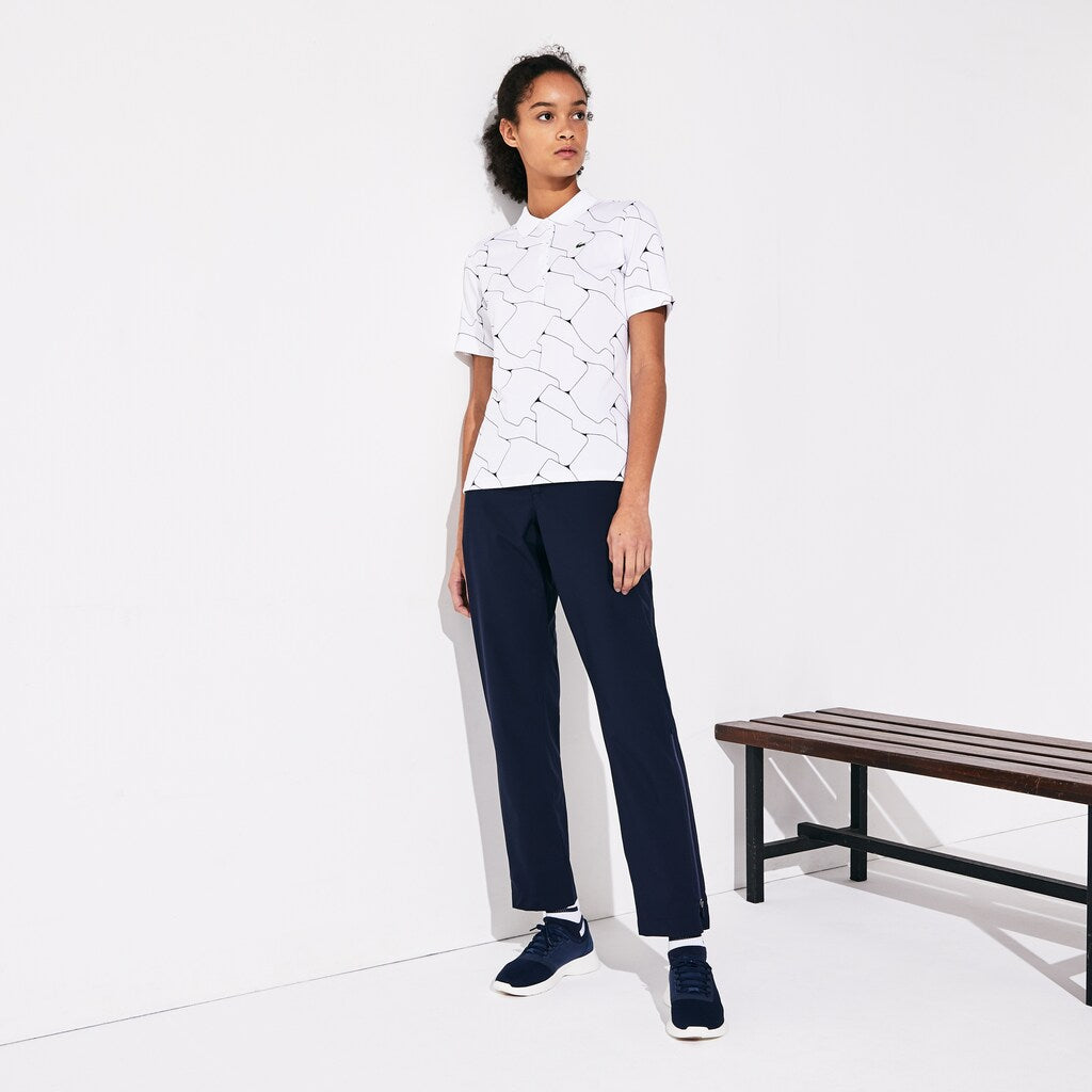 Womens Wo  SPORT Printed Stretch Jersey Golf Polo | Lacoste White / Navy Blue • 522