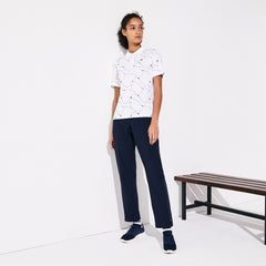 Womens Wo  SPORT Printed Stretch Jersey Golf Polo | Lacoste White / Navy Blue • 522