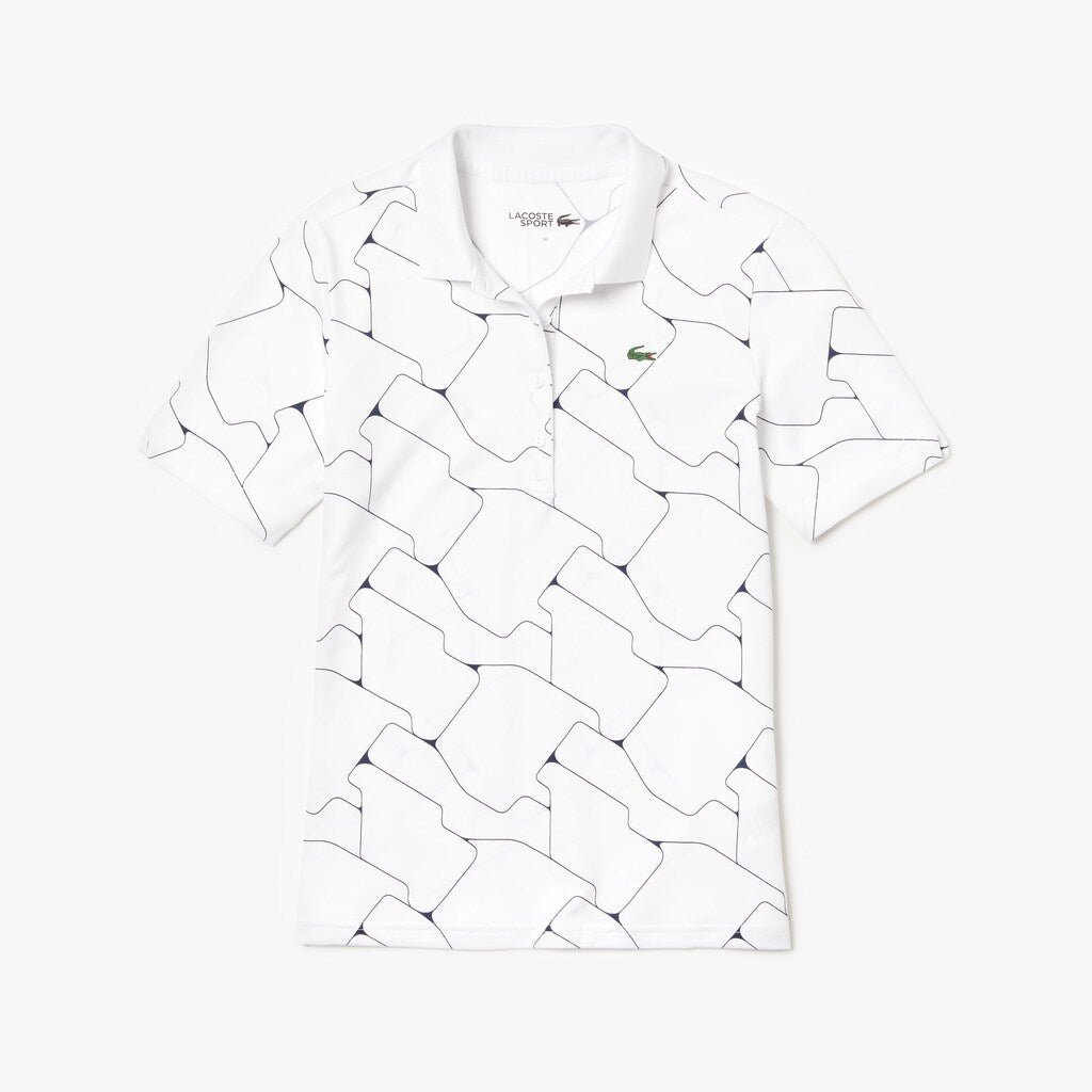 Womens Wo  SPORT Printed Stretch Jersey Golf Polo | Lacoste White / Navy Blue • 522