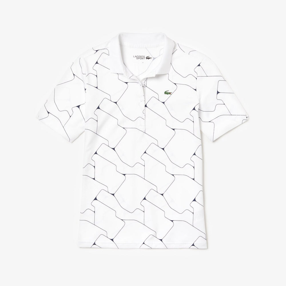 Womens Wo  SPORT Printed Stretch Jersey Golf Polo | Lacoste White / Navy Blue • 522