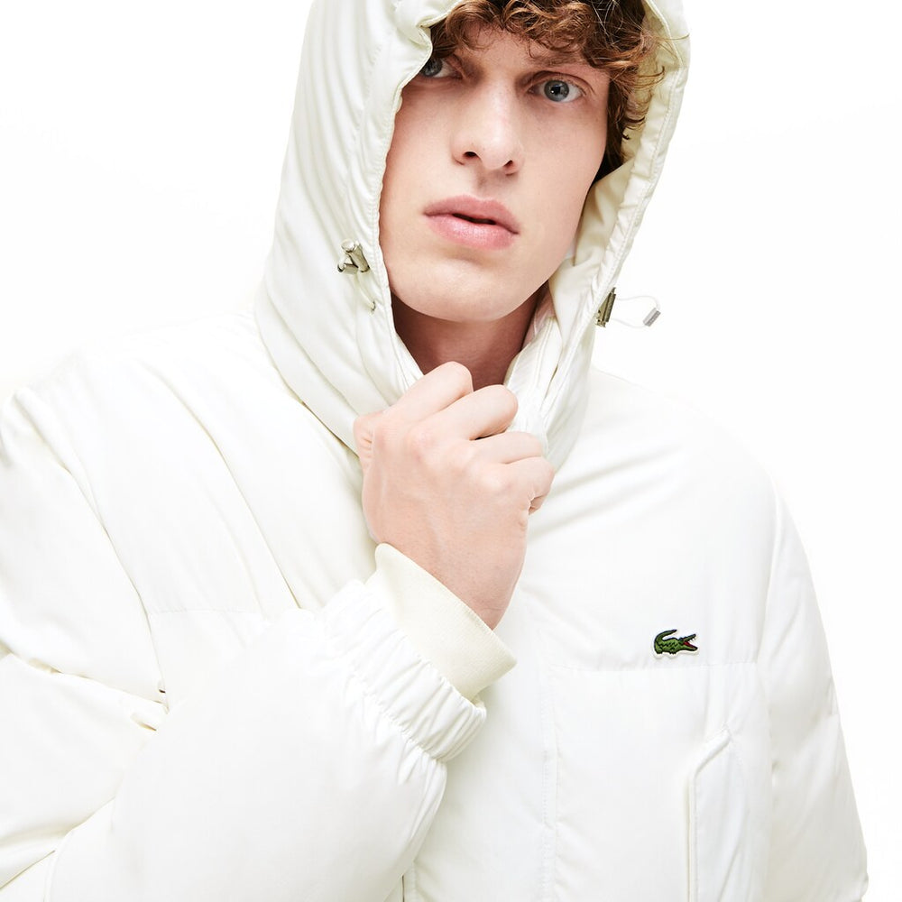 Mens   Detachable Hood Water-Resistant Quilted Jacket | Lacoste White • 70V
