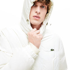 Mens   Detachable Hood Water-Resistant Quilted Jacket | Lacoste White • 70V