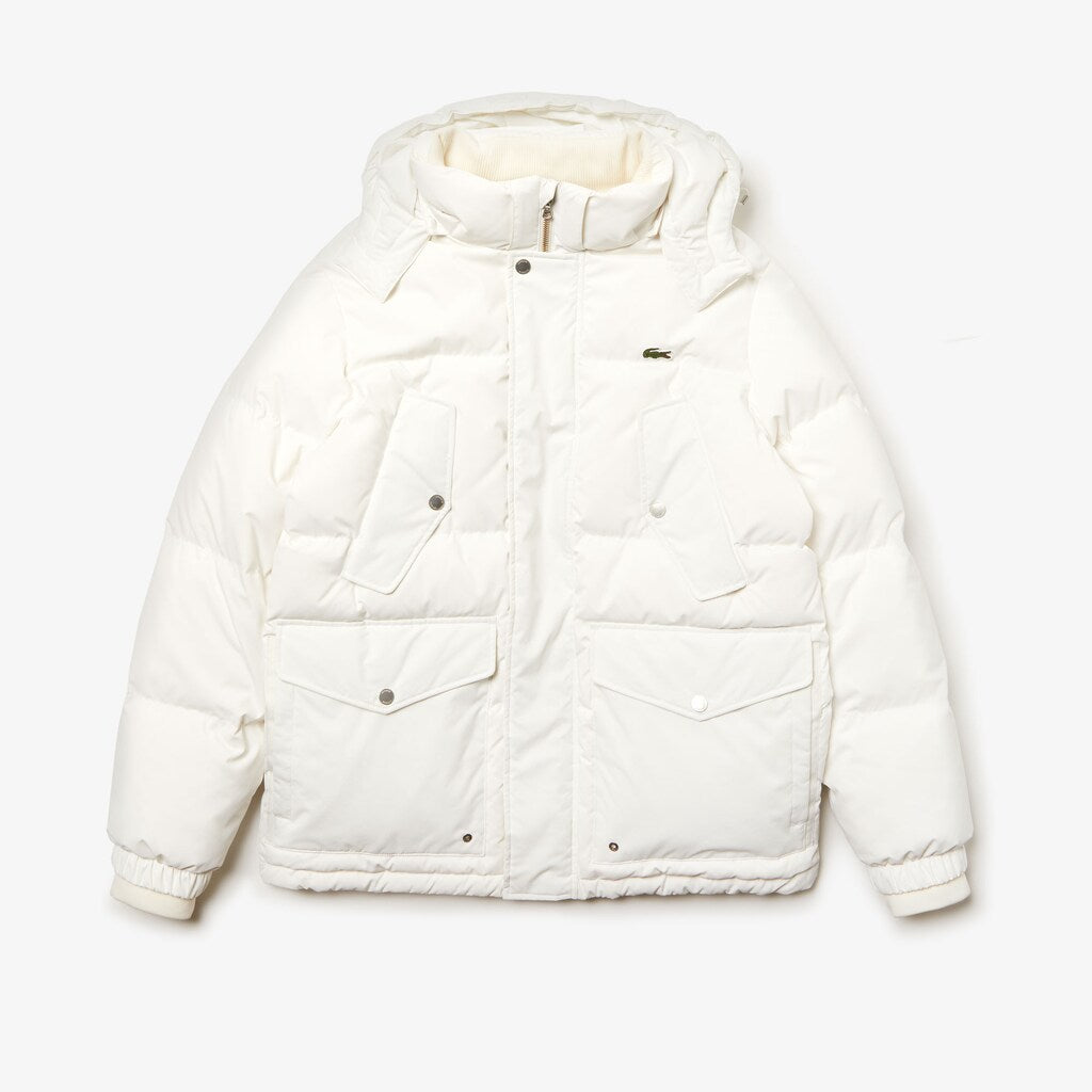 Mens   Detachable Hood Water-Resistant Quilted Jacket | Lacoste White • 70V