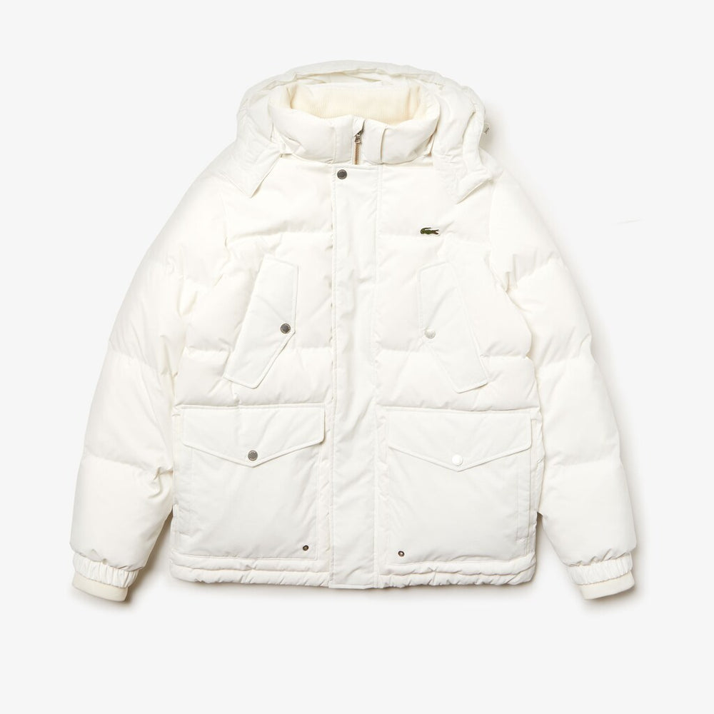 Mens   Detachable Hood Water-Resistant Quilted Jacket | Lacoste White • 70V