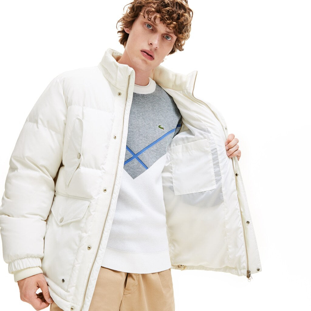 Mens   Detachable Hood Water-Resistant Quilted Jacket | Lacoste White • 70V