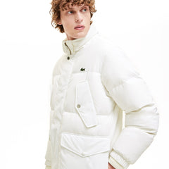 Mens   Detachable Hood Water-Resistant Quilted Jacket | Lacoste White • 70V