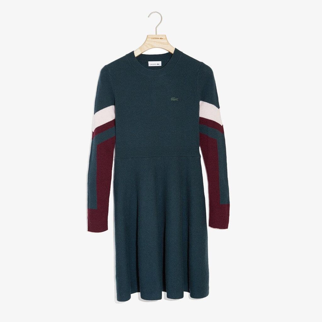 Womens Wo  Color Block Stripe Polo Dress | Lacoste Green / Bordeaux / Light Pink • 0T2