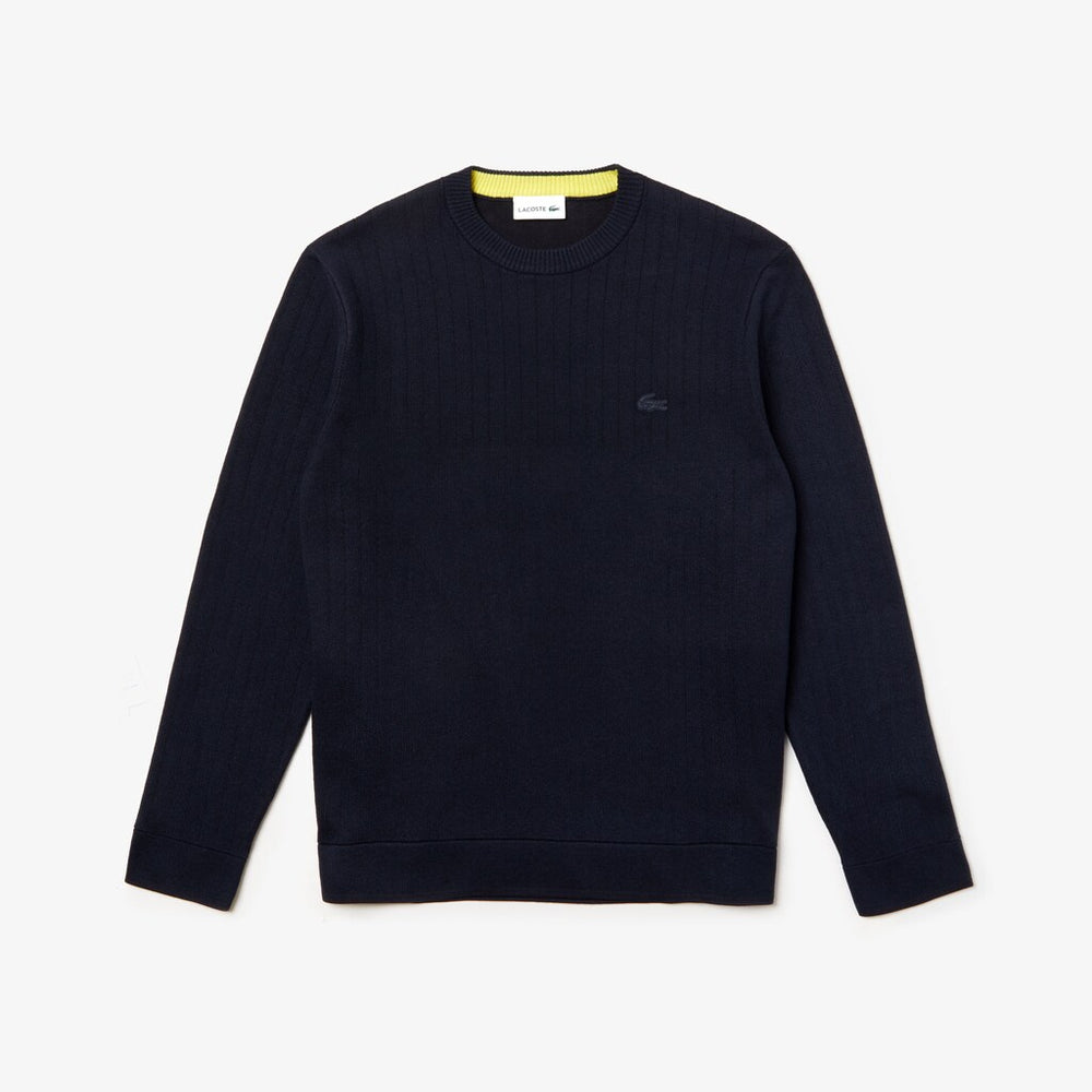 Mens   Motion Thermoregulating Crewneck Sweater | Lacoste Navy Blue / Black / Yellow • 1T4