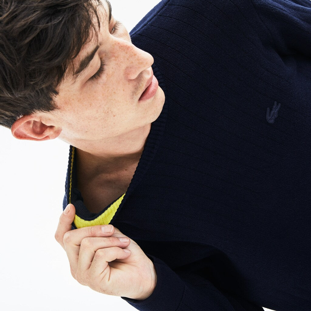 Mens   Motion Thermoregulating Crewneck Sweater | Lacoste Navy Blue / Black / Yellow • 1T4
