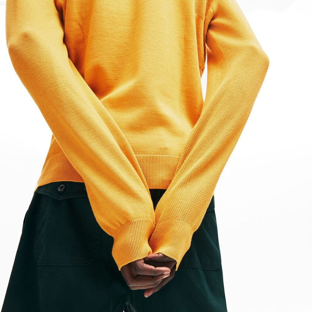 Mens   Crewneck Textured Thermoregulating Sweater | Lacoste Yellow / Navy Blue • 1Tv