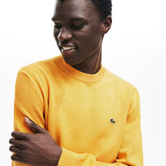 Mens   Crewneck Textured Thermoregulating Sweater | Lacoste Yellow / Navy Blue • 1Tv