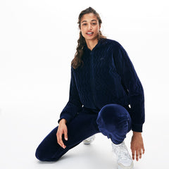 Womens Wo  Chevron-Stitch Velour Cropped Varsity Jacket | Lacoste Navy Blue • 166